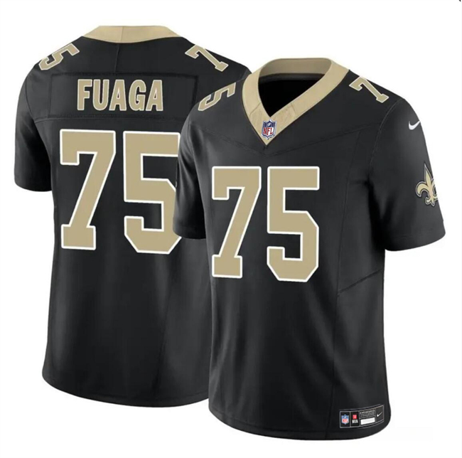 Men's New Orleans Saints #75 Taliese Fuaga Black 2024 Draft F.U.S.E Vapor Limited Stitched Football Jersey